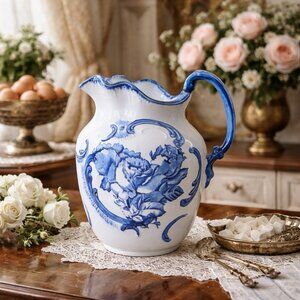 Vintage Staffordshire Ironstone Flow Blue White Pitcher Blakeney Victoria 8" Jug